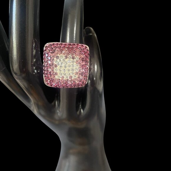 Sterling Silver Pink Pavé Ring Sparkle Statement Cocktail Bling Jewelry Gift - Picture 6 of 9